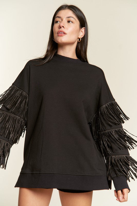 Silver studded fringe sleeve top PLUS JJT5009P