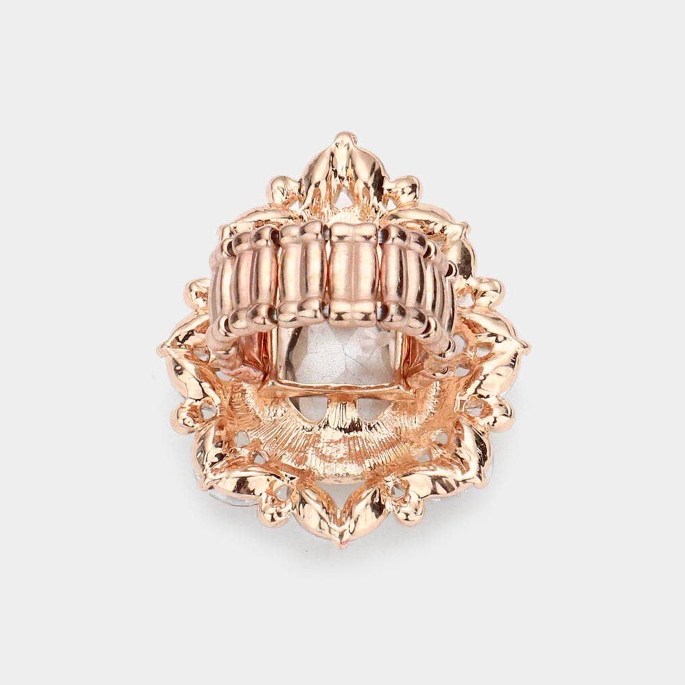 Teardrop Stone Centered Round Marquise Stone Trimmed Stretch Ring