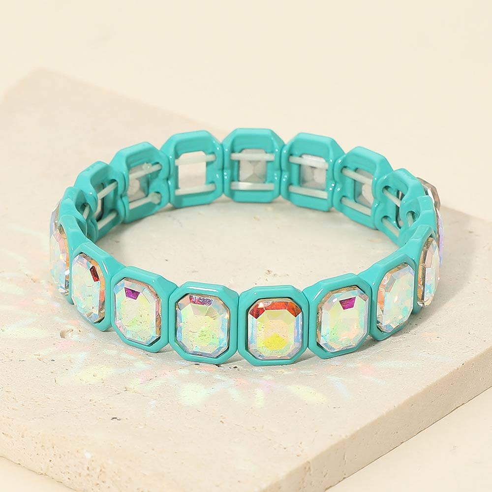 Rectangular Stone Frame Beaded Stretch Bracelet