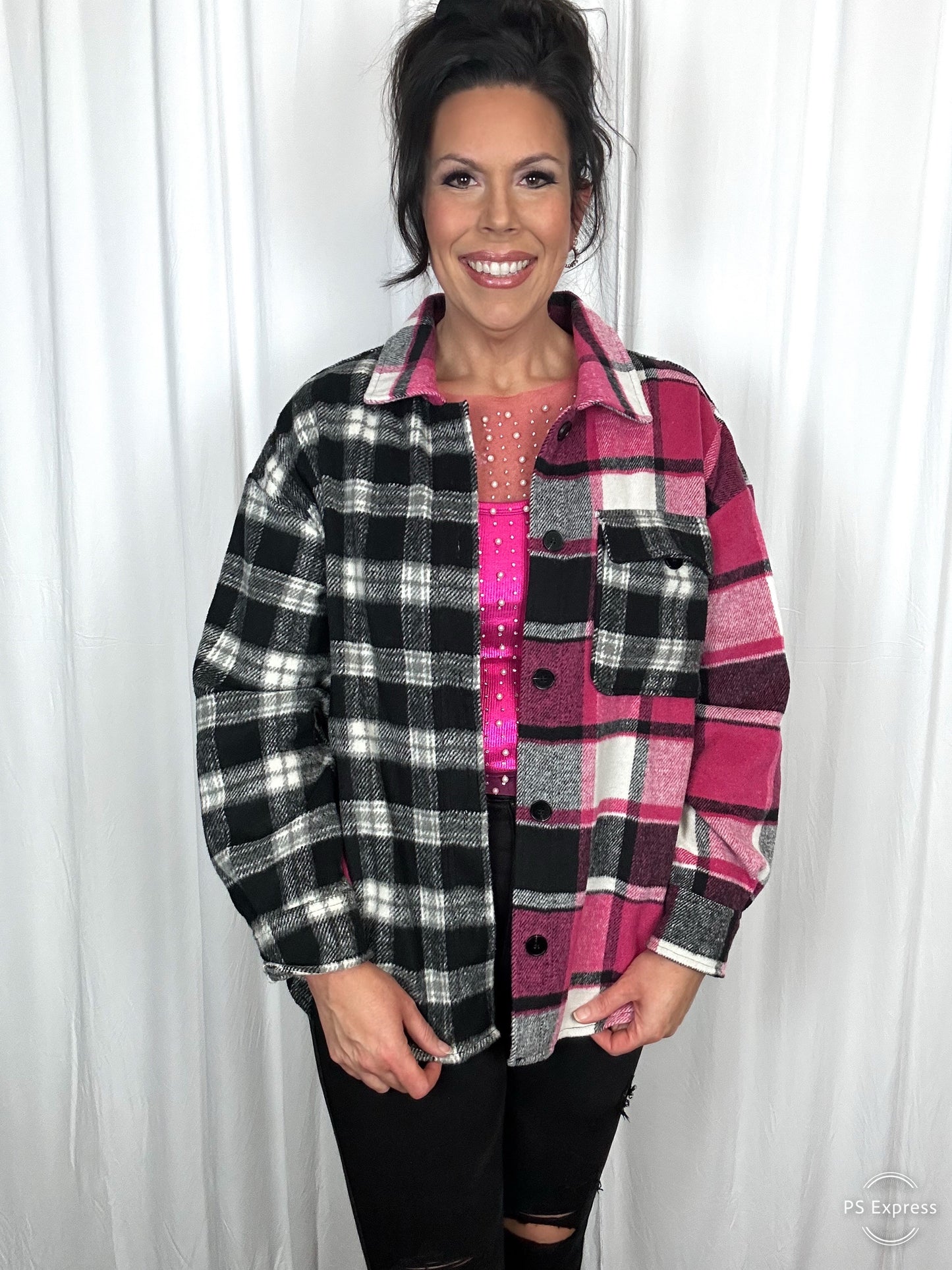 Black Plaid Colorblock Shacket