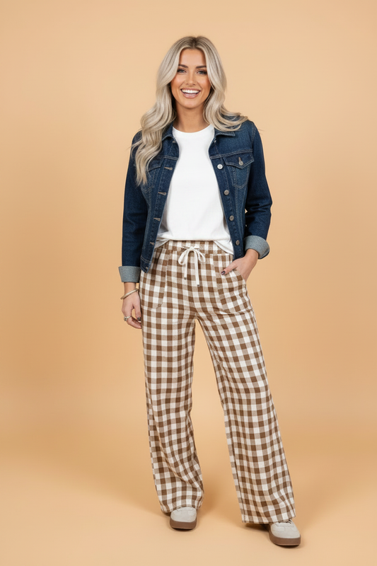 PRETTY BASH Gingham Plaid Tie Waist Shift Pants