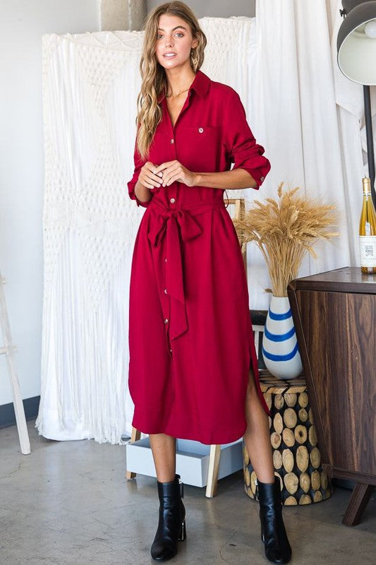 Button down shirt long dress PLUS 30-545P