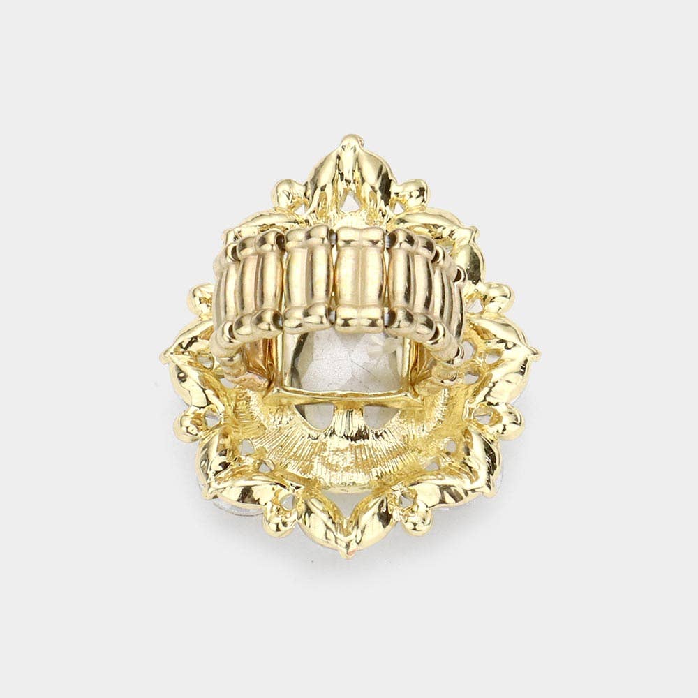 Teardrop Stone Centered Round Marquise Stone Trimmed Stretch Ring