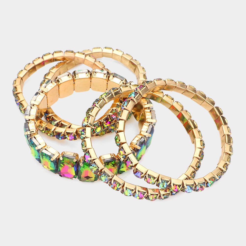 5PCS - Emerald Cut Round Stone Stretch Evening Bracelets