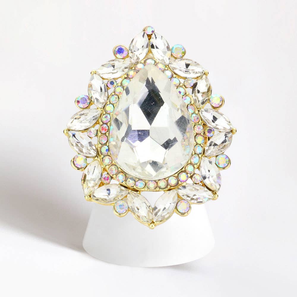 Teardrop Stone Centered Round Marquise Stone Trimmed Stretch Ring