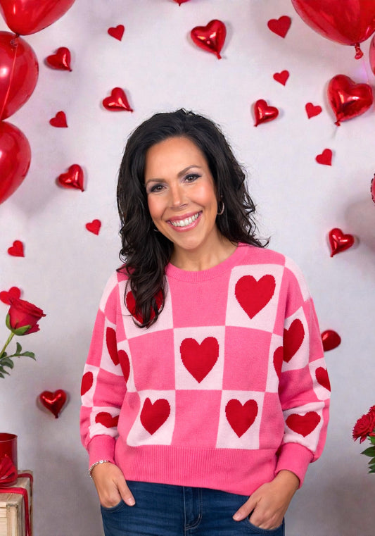 Valentine Heart Checker Crewneck Sweater