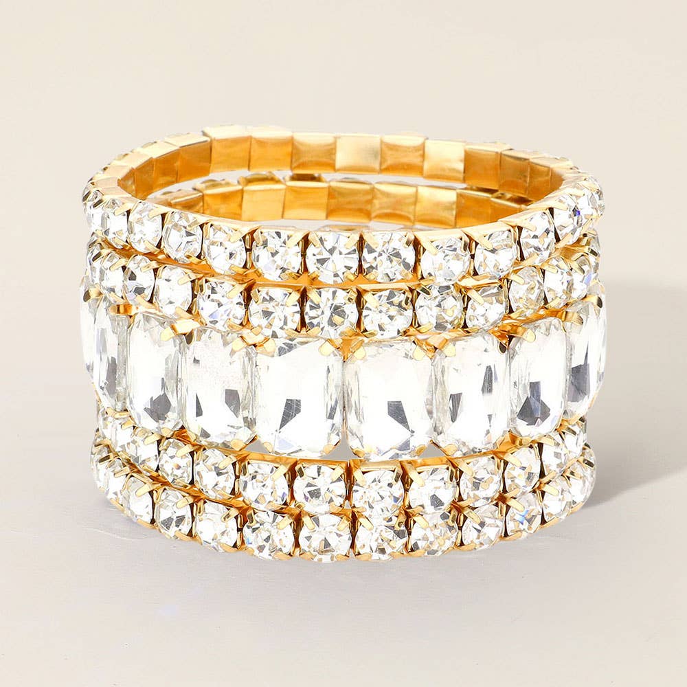 5PCS - Emerald Cut Round Stone Stretch Evening Bracelets