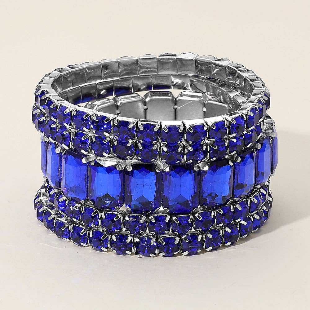 5PCS - Emerald Cut Round Stone Stretch Evening Bracelets