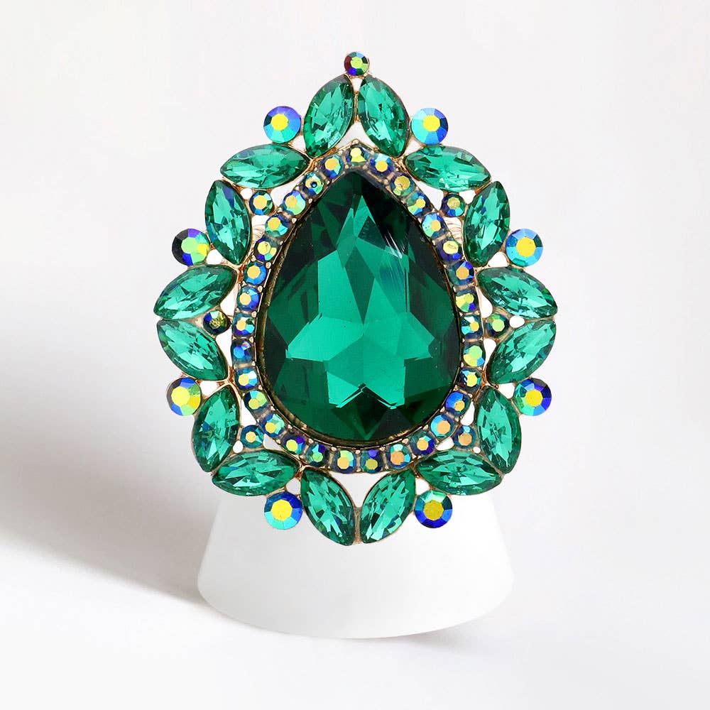 Teardrop Stone Centered Round Marquise Stone Trimmed Stretch Ring