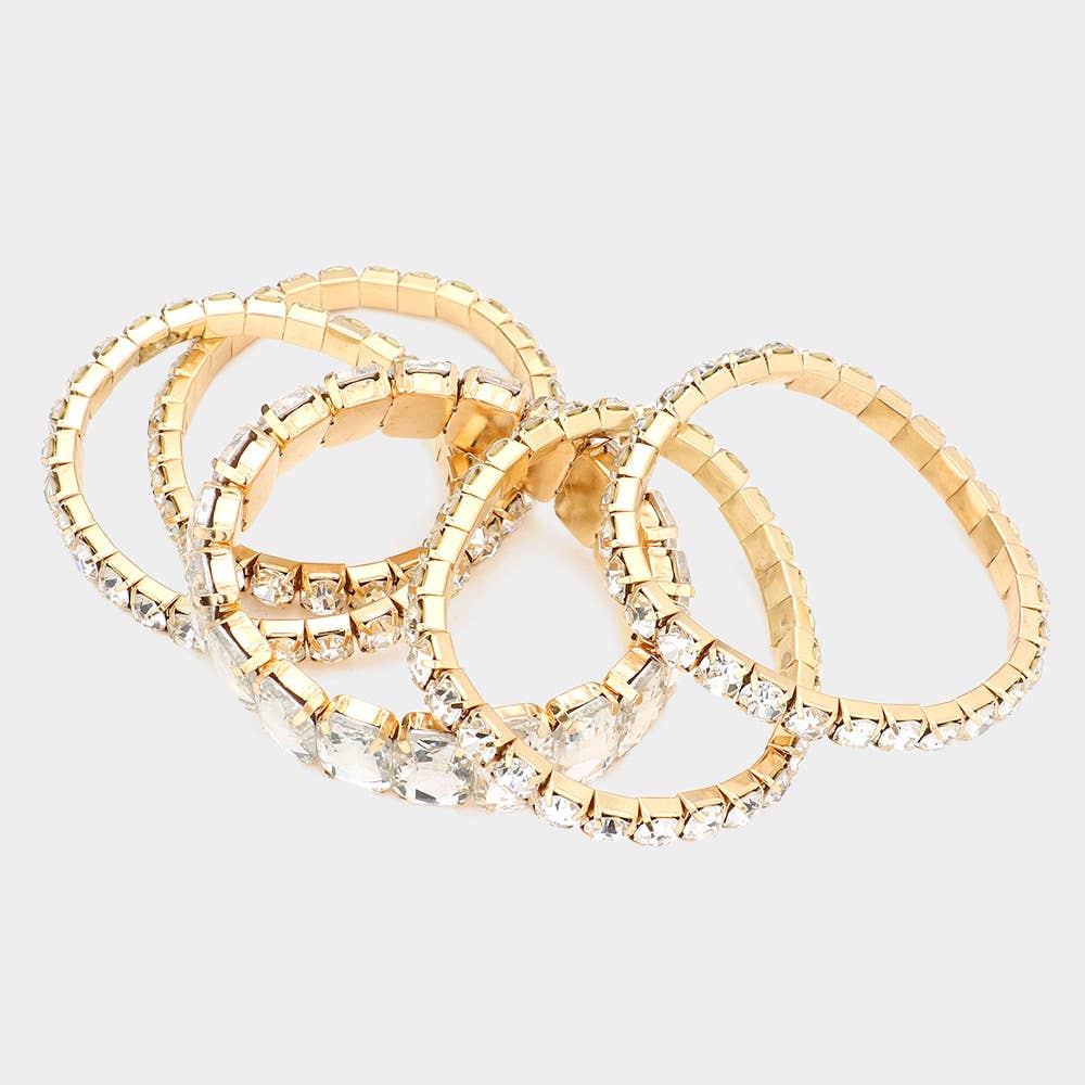 5PCS - Emerald Cut Round Stone Stretch Evening Bracelets