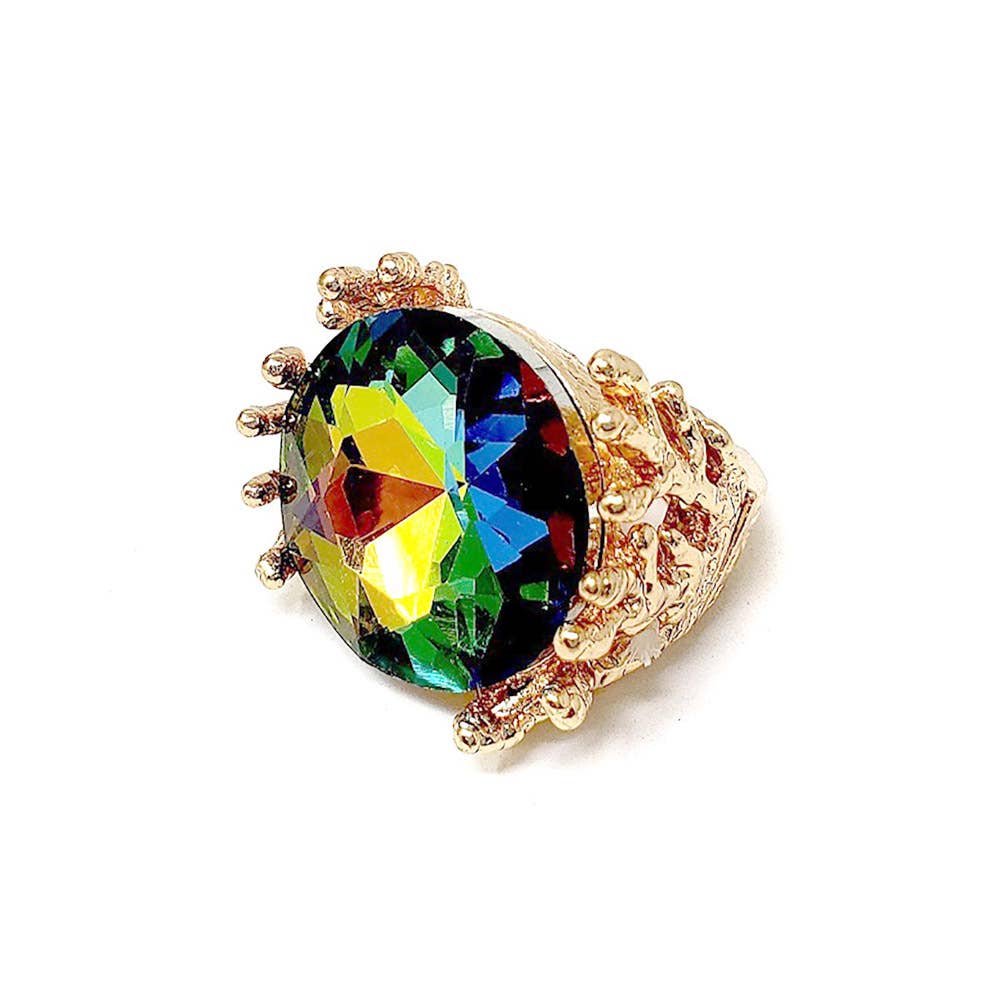 Metal Twig Detailed Round Stone Stretch Ring