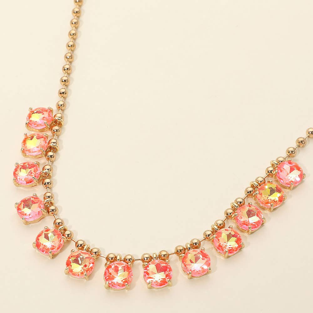 Cushion Teardrop Round Stone Link Evening Necklace