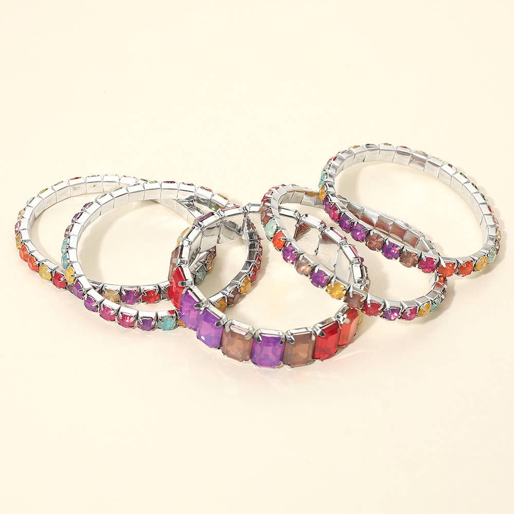 5PCS - Emerald Cut Round Stone Stretch Evening Bracelets