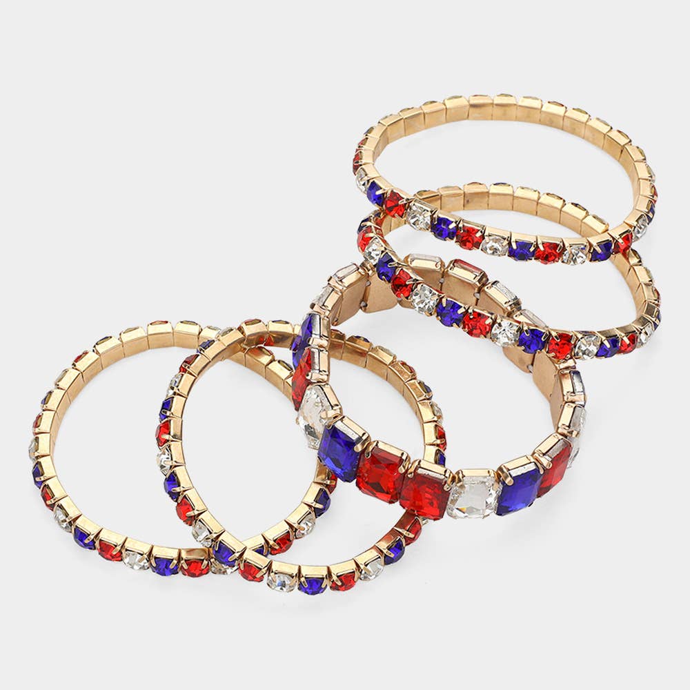 5PCS - Emerald Cut Round Stone Stretch Evening Bracelets