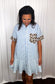 LEOPARD TRIM STRIPED DRESS