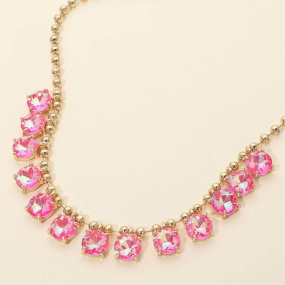 Cushion Teardrop Round Stone Link Evening Necklace