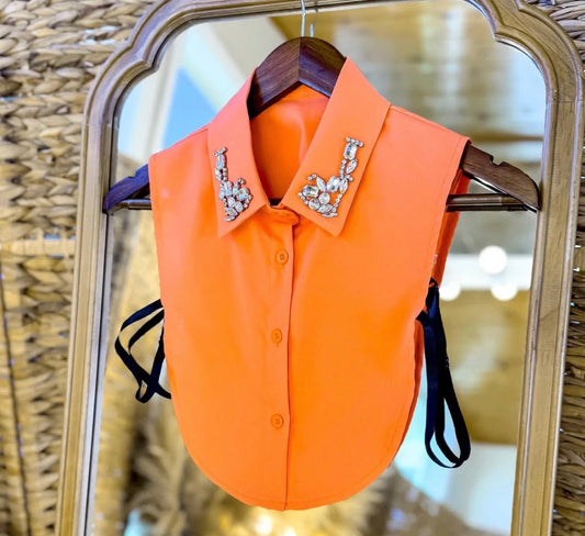Orange Rhinestone Embellished Faux Collar