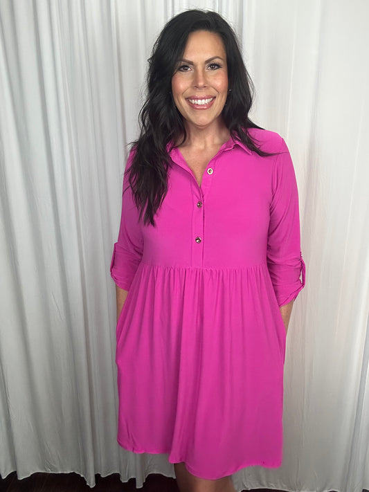 Collared Shirt Dress w/ Pockets