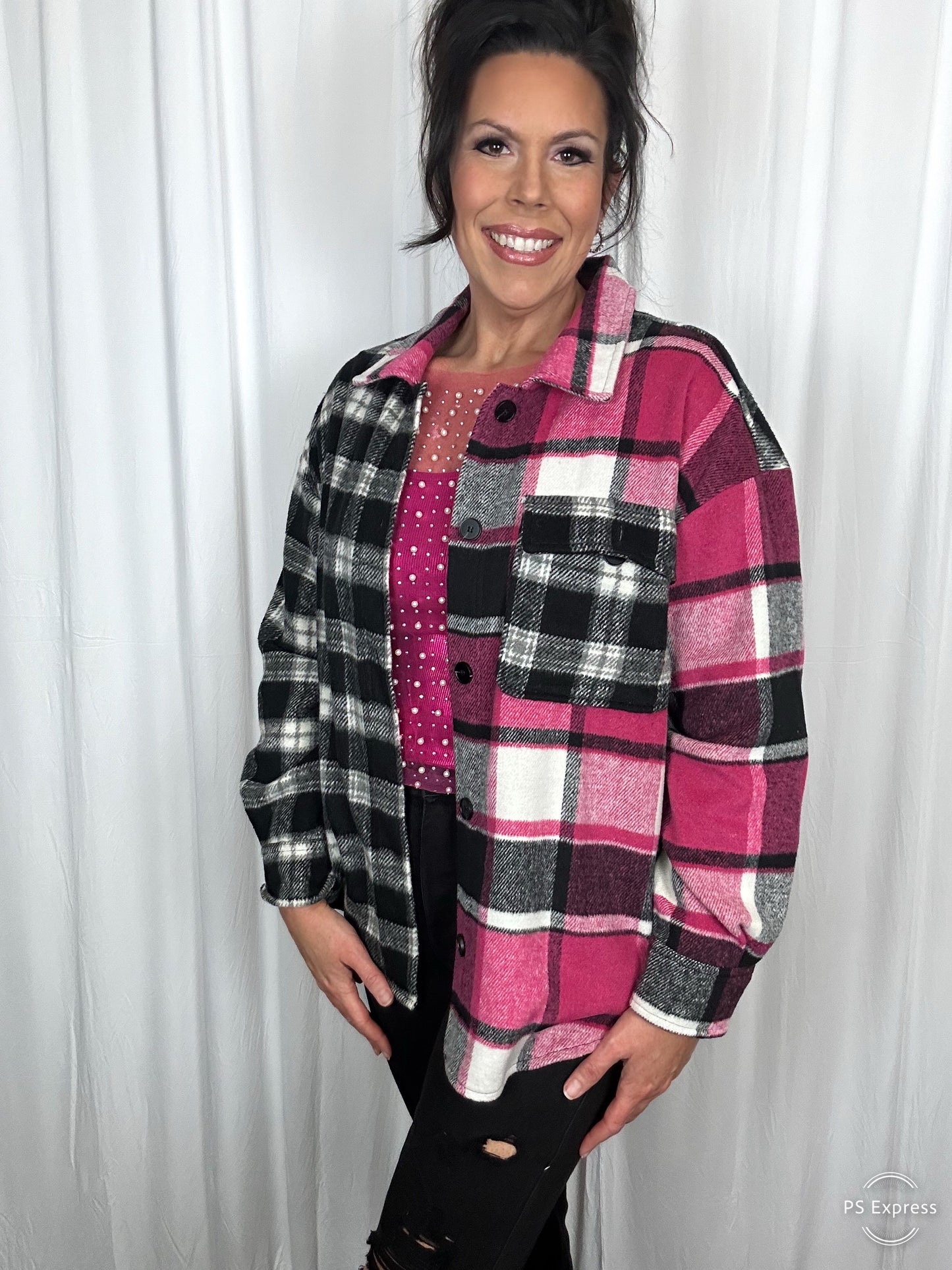 Black Plaid Colorblock Shacket