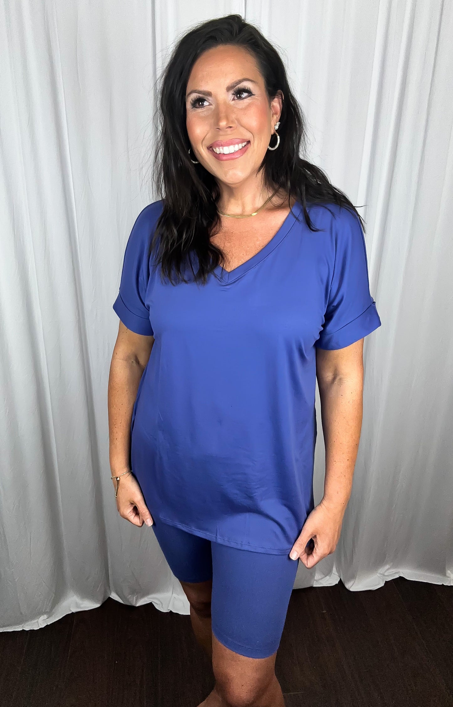 Brushed Microfiber V-Neck Top & Biker Shorts