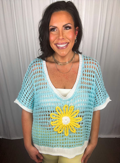 Oversized, drop shoulder floral sweater