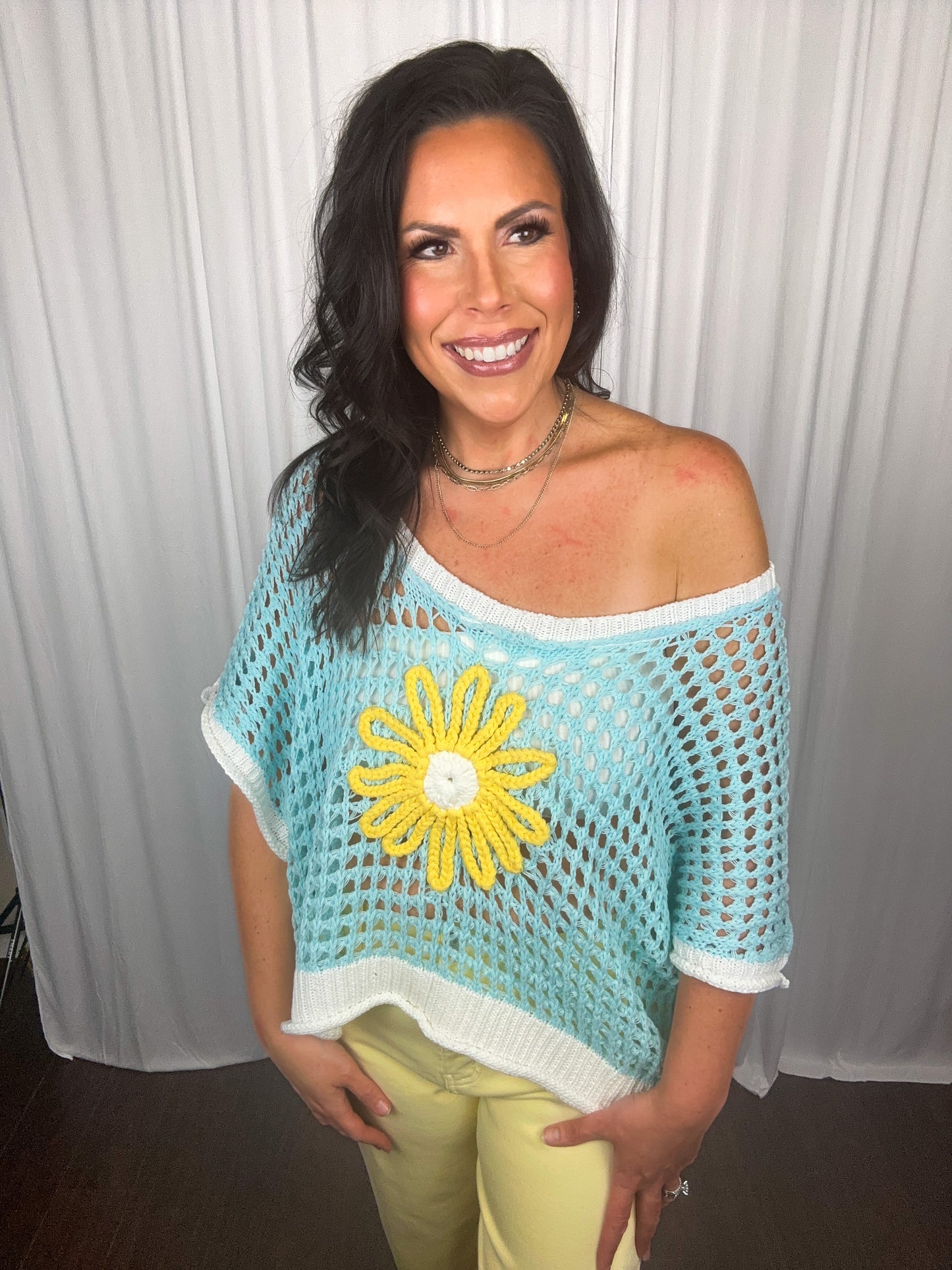 Oversized, drop shoulder floral sweater