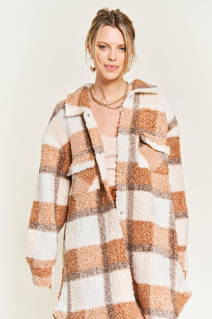 Fuzzy plaid teddy jacket PLUS