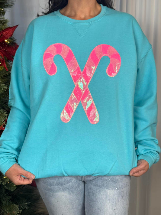 Sequin Candy Cane Sweatshirt