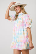 Pastel Checkered Print Dress