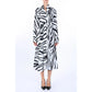 Zebra Print Belted Satin Midi Dress