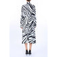 Zebra Print Belted Satin Midi Dress