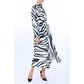 Zebra Print Belted Satin Midi Dress