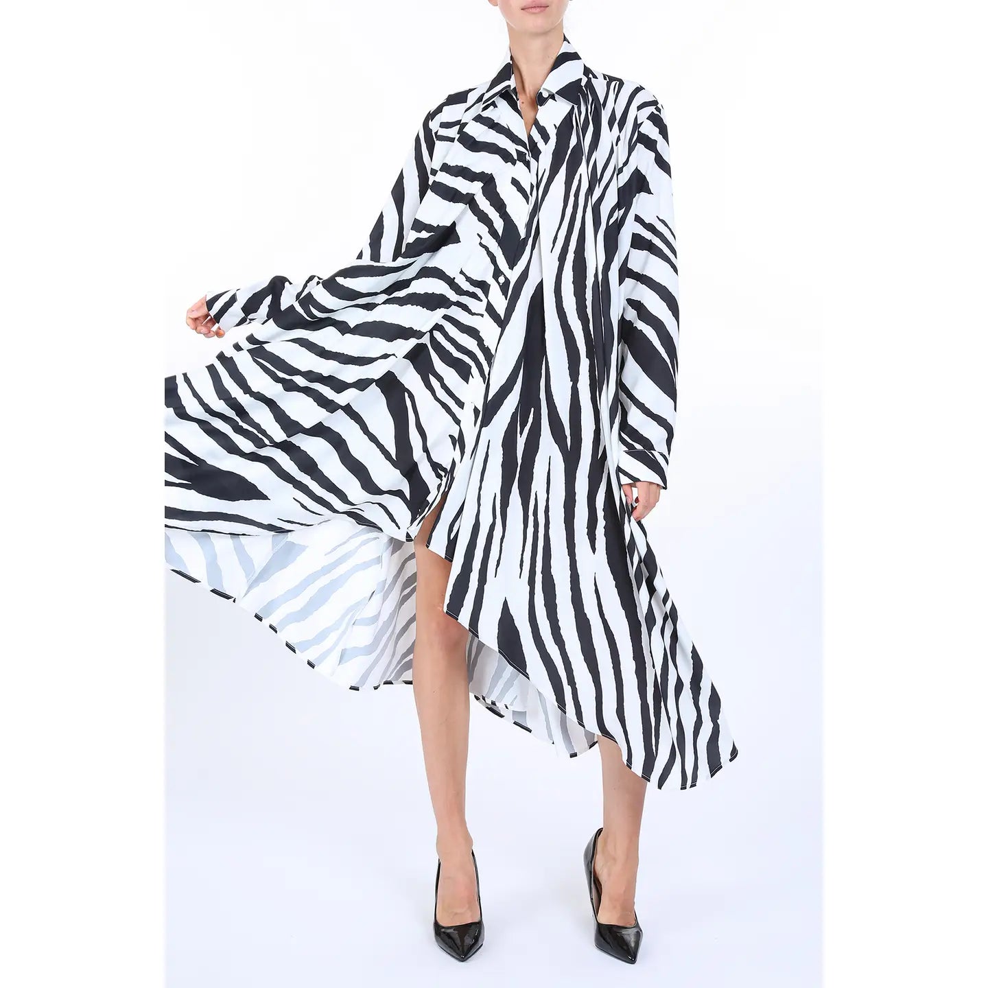 Zebra Print Belted Satin Midi Dress