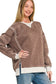 ZENANA FLEECE ACID WASHED CONTRAST TRIM PULLOVER