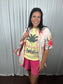 Tropical Floral Button Down Short Sleeve Top