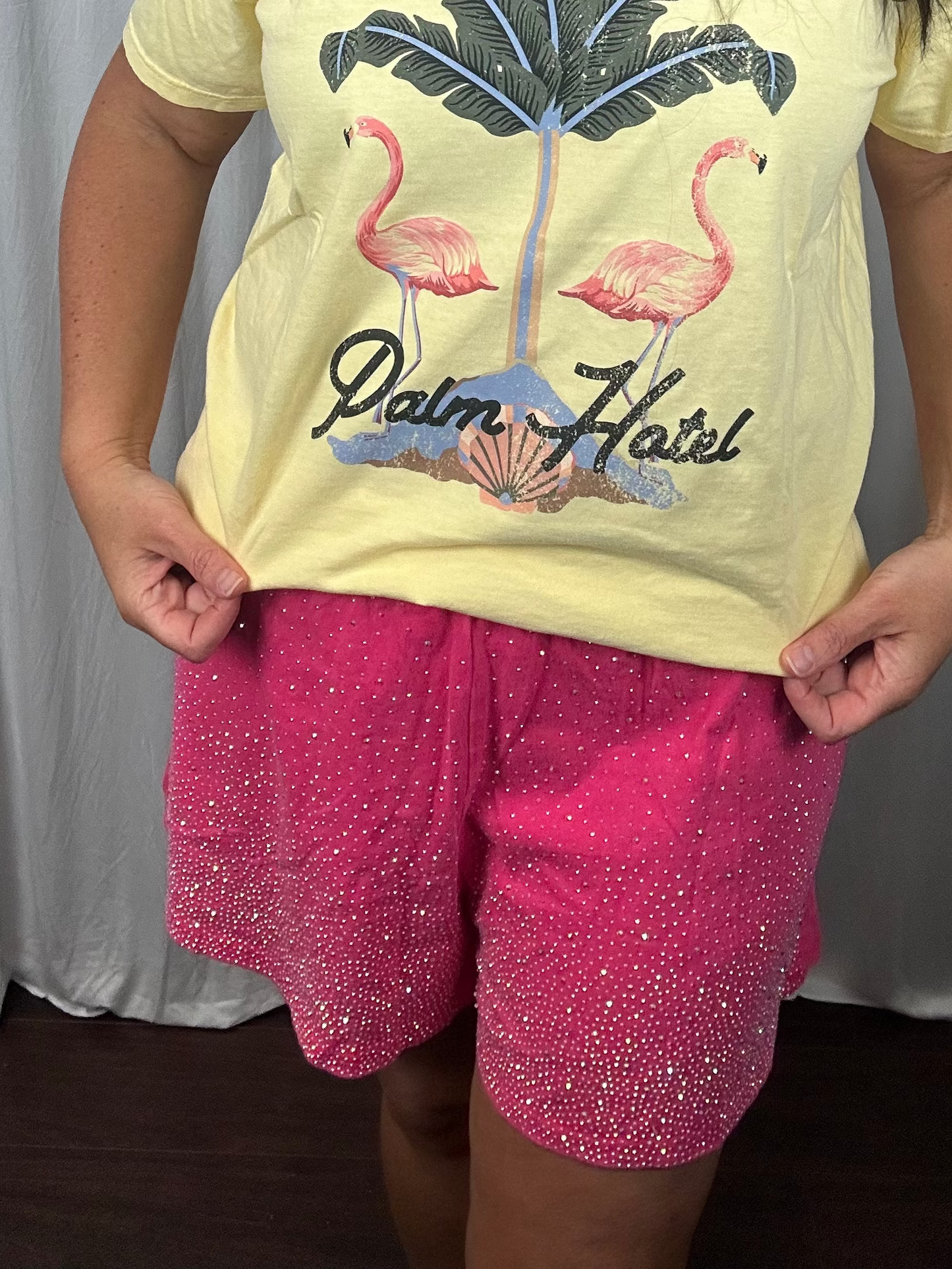 Rhinestone Embellished Elastic Waist Band Shorts
