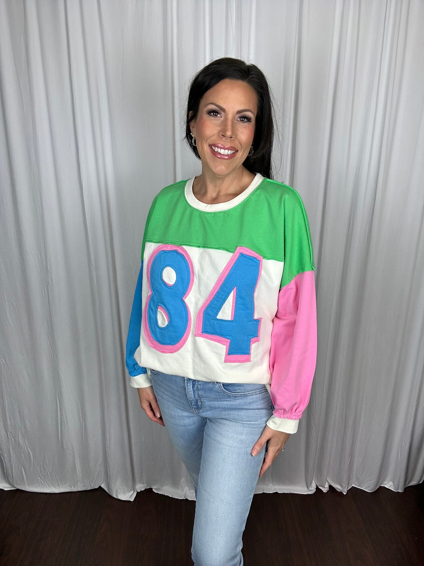 BiBi Color Block Patched Long Sleeve Top