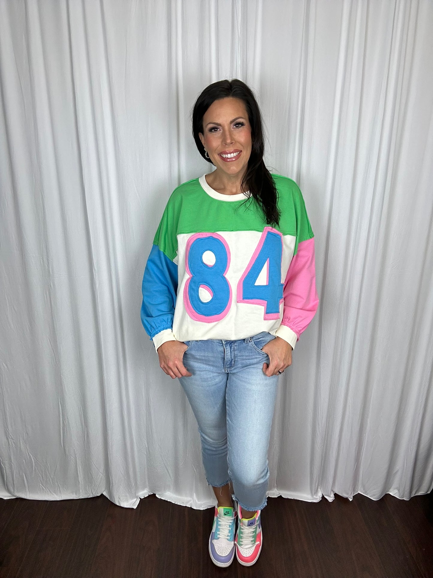 BiBi Color Block Patched Long Sleeve Top