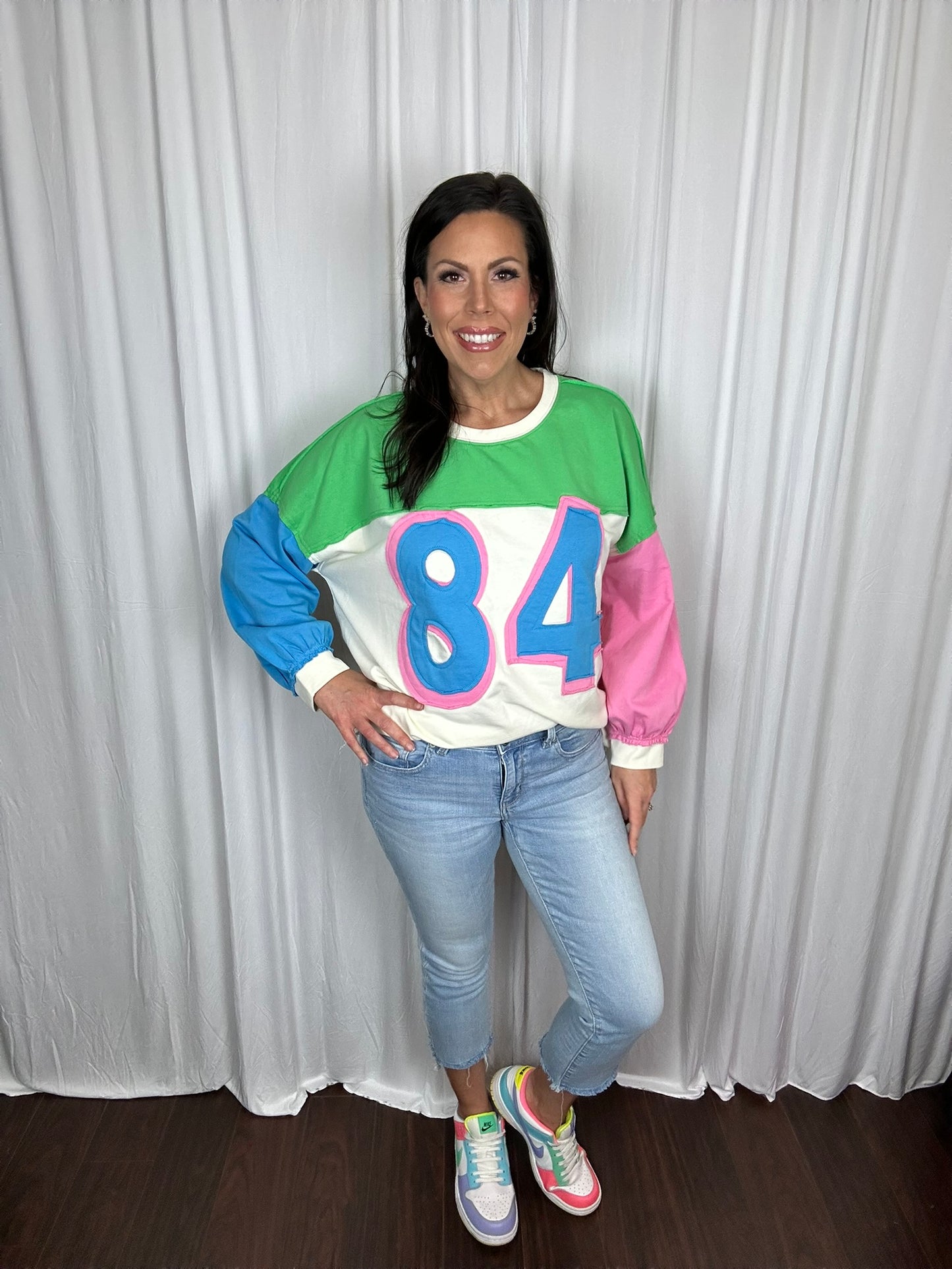 BiBi Color Block Patched Long Sleeve Top