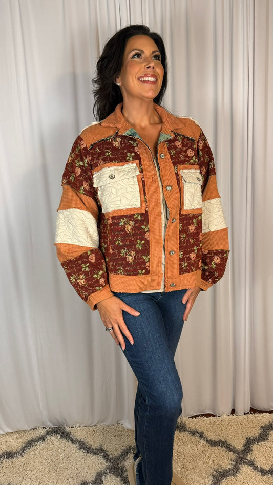 Boho Floral color block Jacket