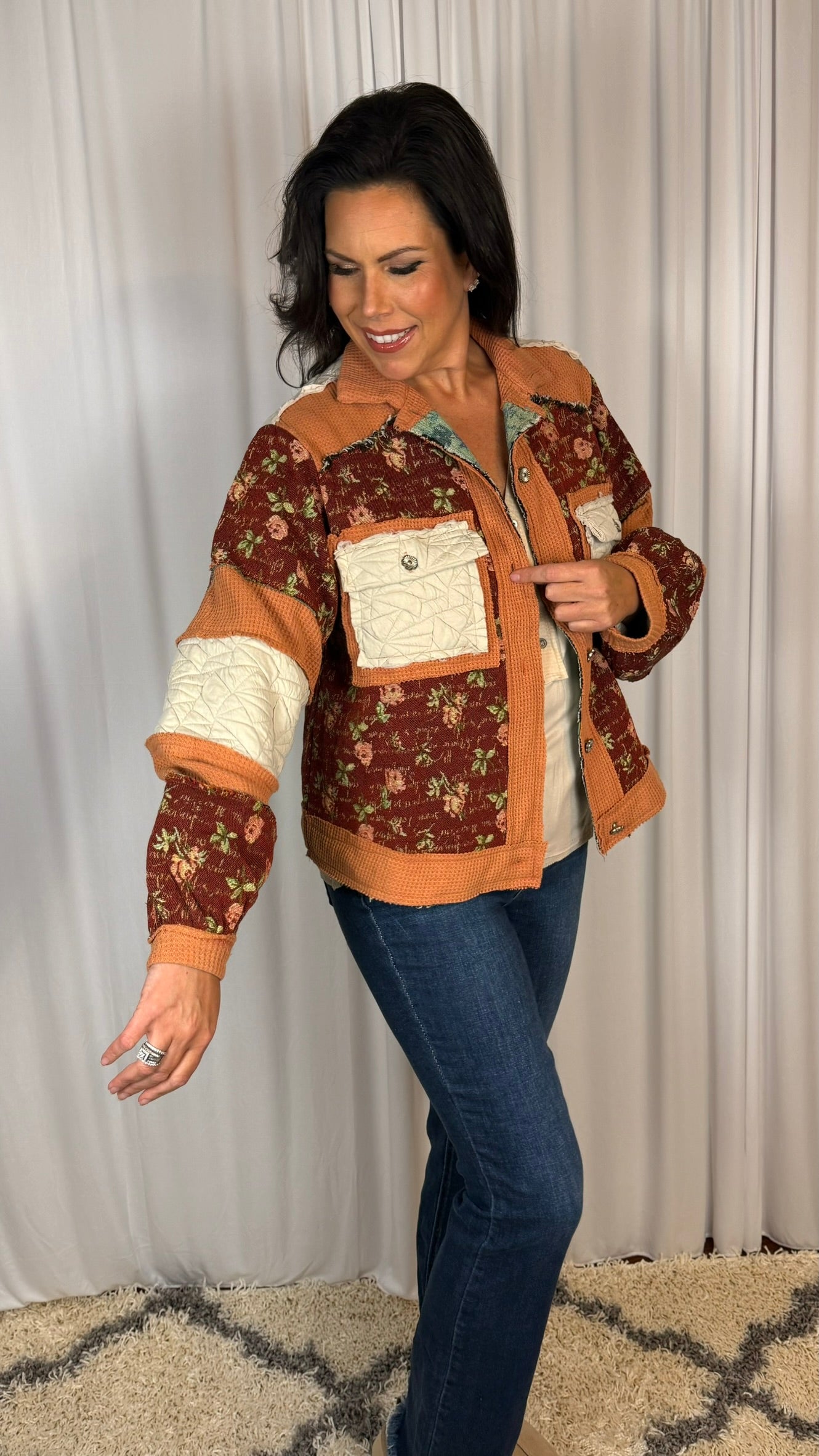 Boho Floral color block Jacket