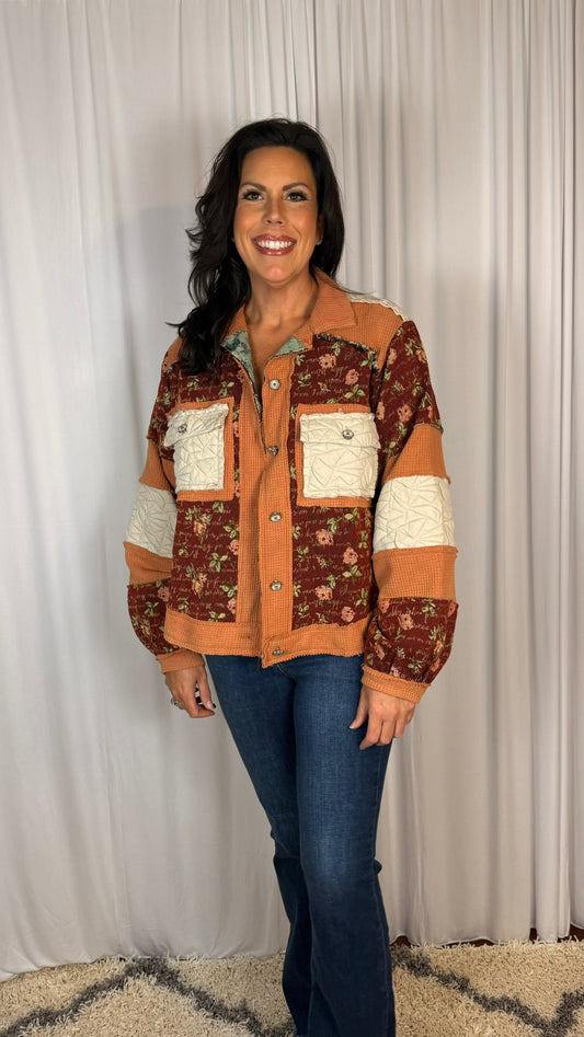 Boho Floral color block Jacket