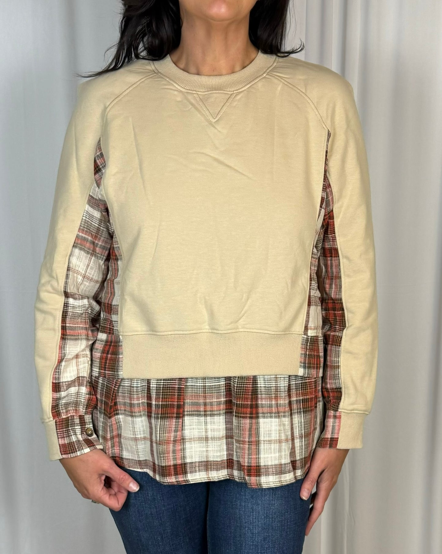 Double Layered Plaid Contrast Sweatshirt