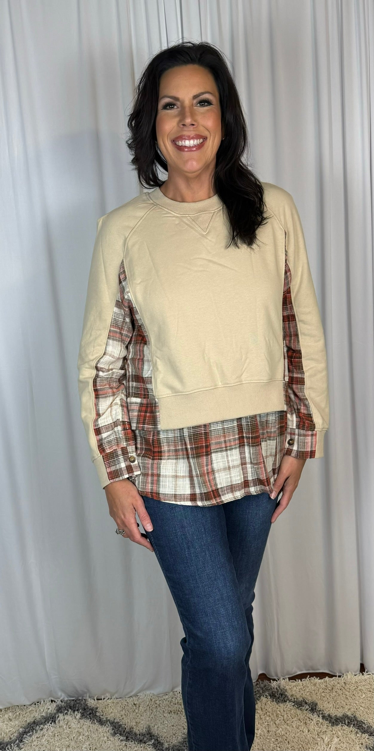 Double Layered Plaid Contrast Sweatshirt