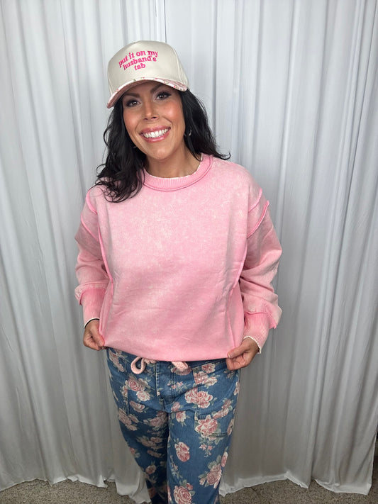 Acid Wash Exposed Seam Fleece Sweatshirt