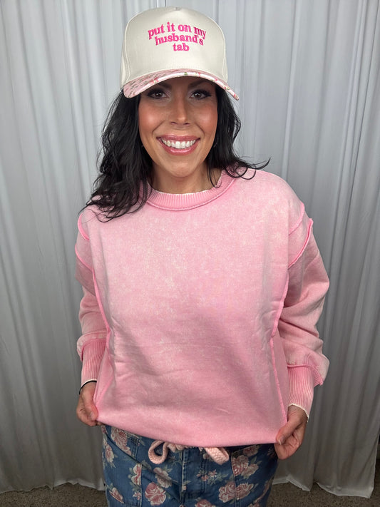 Acid Wash Exposed Seam Fleece Sweatshirt