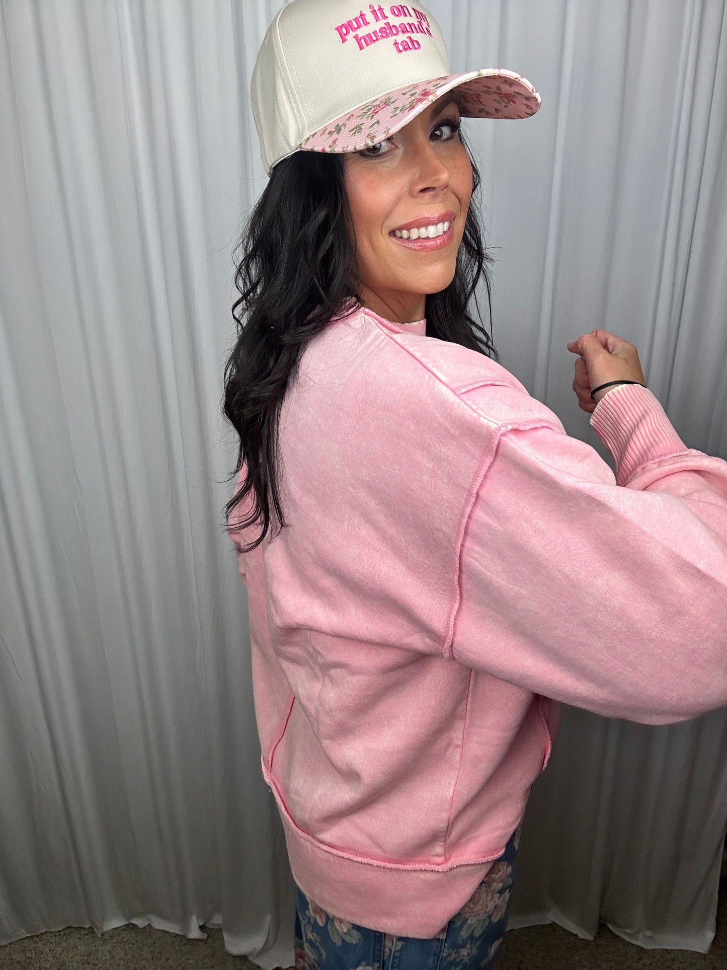 Acid Wash Exposed Seam Fleece Sweatshirt