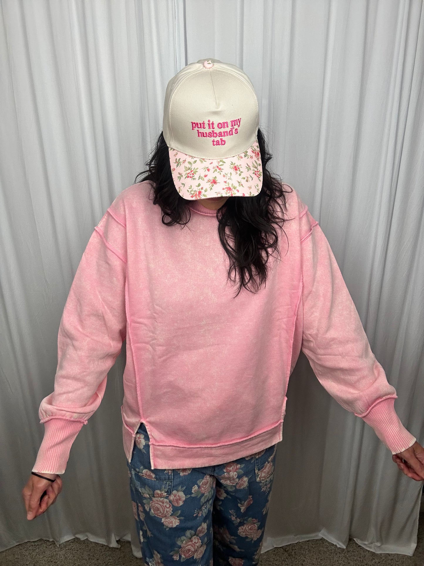 Acid Wash Exposed Seam Fleece Sweatshirt