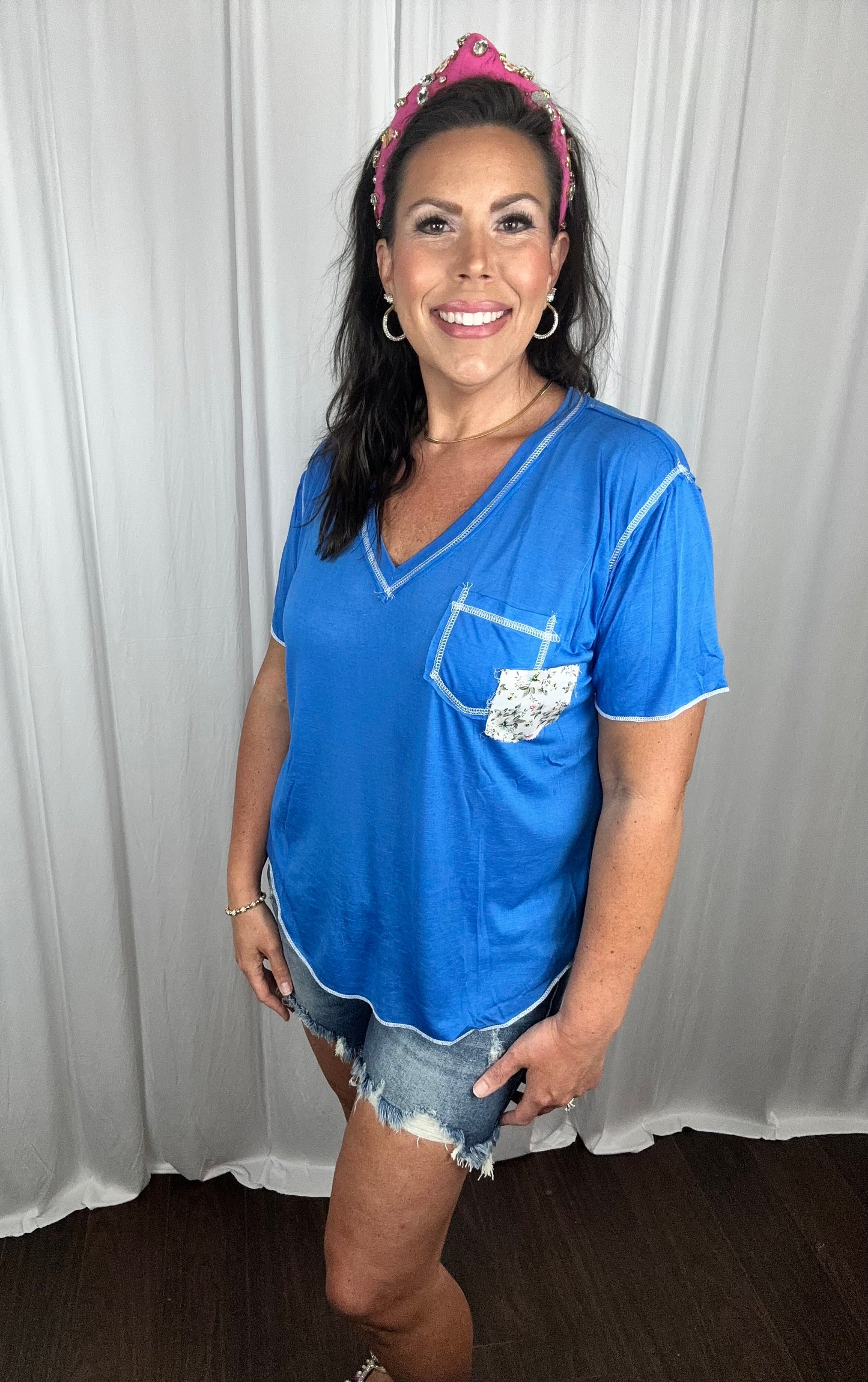 POL V-Neck Short Sleeve Dual Front Pocket Lightweight T-Shirt