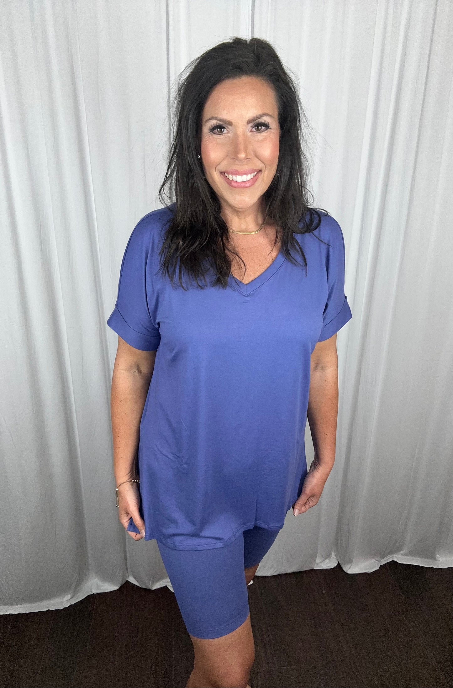 Brushed Microfiber V-Neck Top & Biker Shorts